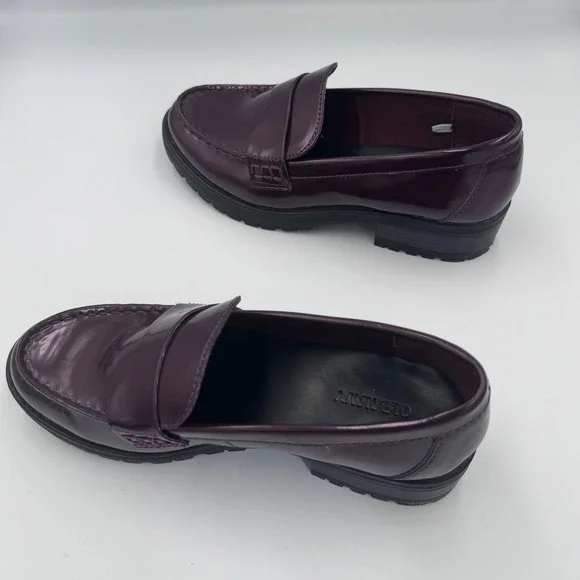 Old Navy Womens 7 Chunky Lug Sole Loafers Burgundy Patent Dark Academia Shoes - Picture 10 of 13